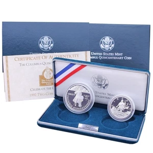 1992 US MINT COLUMBUS QUINCENTENARY PROOF SET SILVER DOLLAR & CLAD HALF🔥 - Picture 1 of 11