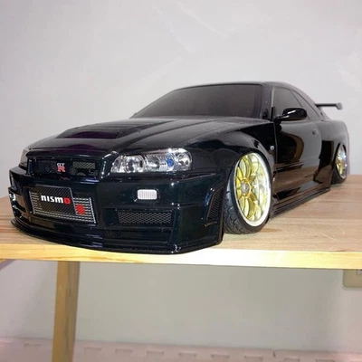 Tamiya GT-R R34 RC solo carrozzeria auto 1/10 nero parti fittizie... - Immagine 1 di 4