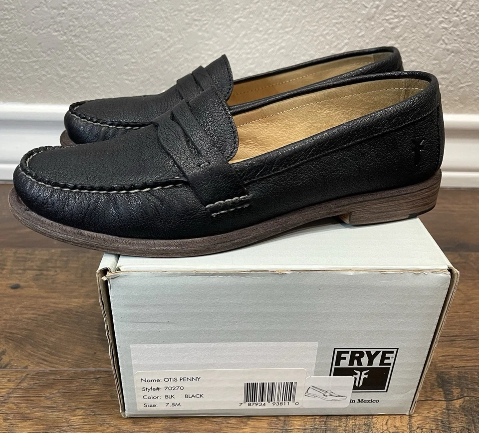 Zapatos Frye para mujer sin cordones de cuero negro Penny mocasines talla 7,5 M Otis Penny Foto 1 de 4