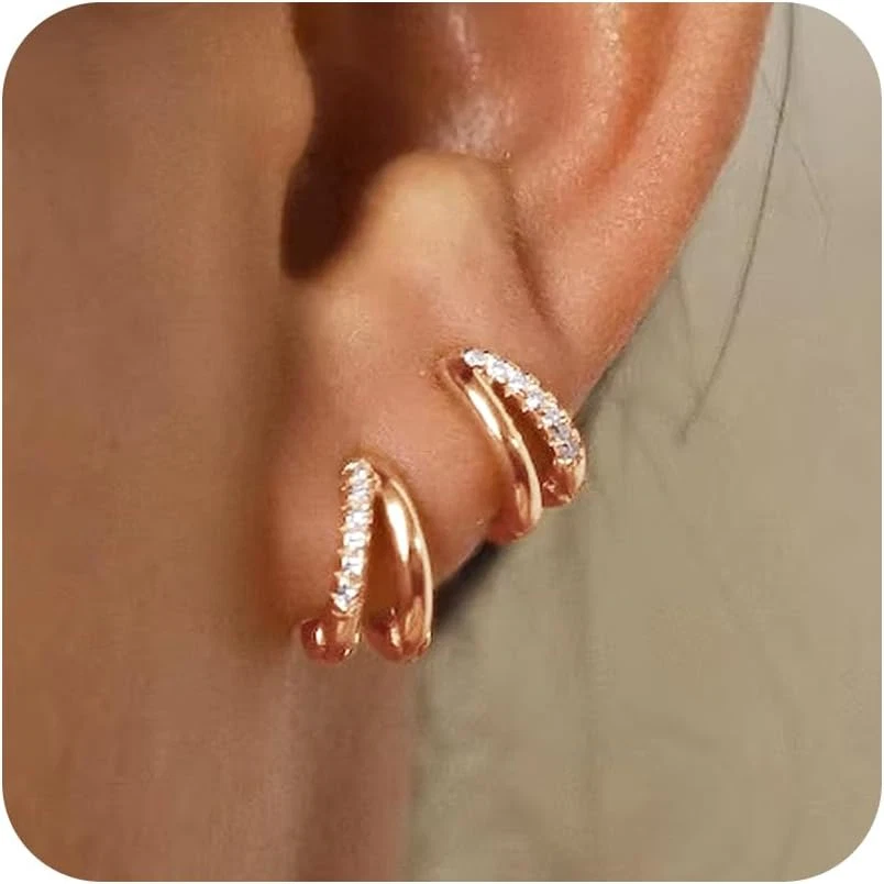 Ohrringe Silber 925 Creolen Klein/Gold/Rosegold Zirkonia Damen - Bild 1 von 4