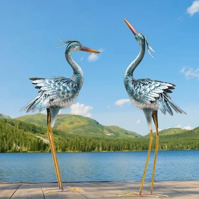 Large Garden Crane Statues Outdoor Sculptures, Metal Yard Art Heron Decor Sta... - Image 1 of 4