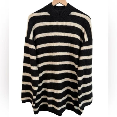 Vestido Suéter H&M Nuevo con Etiquetas Mezcla Lana Negro y Crema Rayas - Mediano Foto 1 de 4