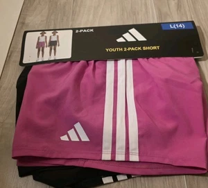 Adidas Girls Sz Large (14) 2 Pack Shorts Pink & Blue  - Picture 1 of 2