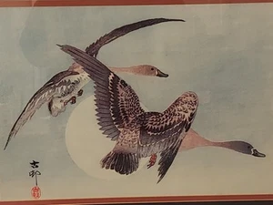 Vintage Art Print "On the Wing" Geese and Full Moon By Ohara Koson - 25.5 x 19.5 - Picture 1 of 21