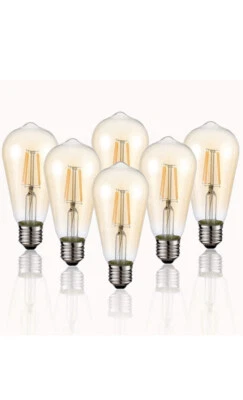 [6 Pack] LED Edison Filament ST21 6W 60W 120V Dimmable E26 2200K Warm Amber - Image 1 of 4