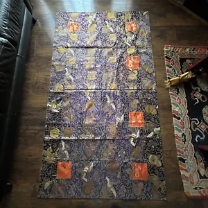 78x45 Inches Old Japanese Chinese Monk Buddhist EMBROIDERY Woven Textile Brocade - Picture 1 of 20