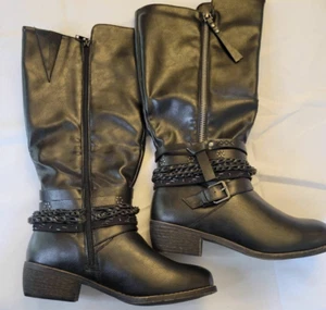Cloudwalkers Gemma Rider Boots Womens Size 8W Belted Black Mid Calf Faux Leather - Picture 1 of 8