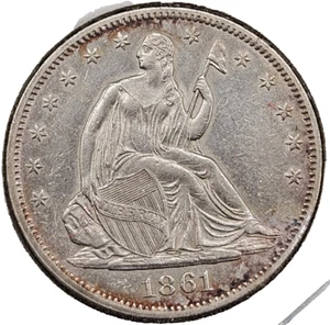 1861 Seated Liberty Half Dollar | CHOICE ALMOST UNCIRCULATED (AU+) - Picture 1 of 2