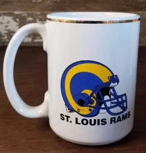 NFL St Louis Rams ☆Gold Rim☆ Mug Football Ceramic Cup - Blue & Yellow Alt Helmet - Picture 1 of 12