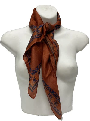 Cultural Silk Square Orange Brown Scarf w/ God and Suns 27 in. x 27 in. - Image 1 of 4