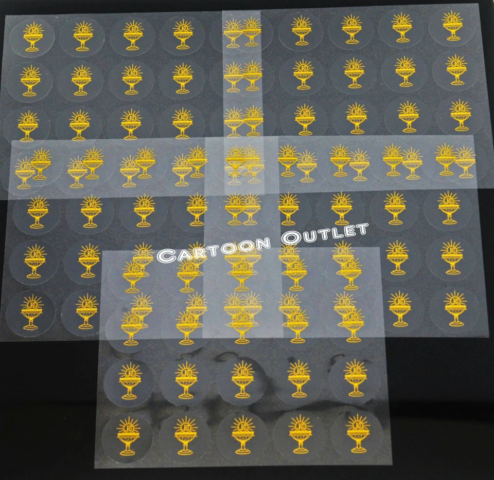 COMUNION CLEAR STICKER COMMUNION CALIZ F INVITATIONS BAPTISM GOLD 100/PK CHALICE - Image 1 of 4