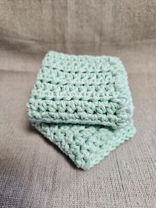 Mint Green Crochet Cotton Dishcloth Washcloth Handmade Set of 2 - Picture 1 of 4