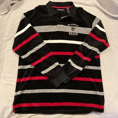 Vintage - Enyce - Black Long Sleeve Velour Polo Shirt - Embroidered - Size Large - Image 1 of 4