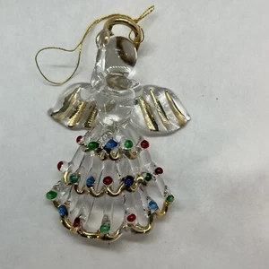 Vintage handgesponnen Klarglas Engel Weihnachtsschmuck 3" Goldrand Kerze Heiligenschein - Bild 1 von 10