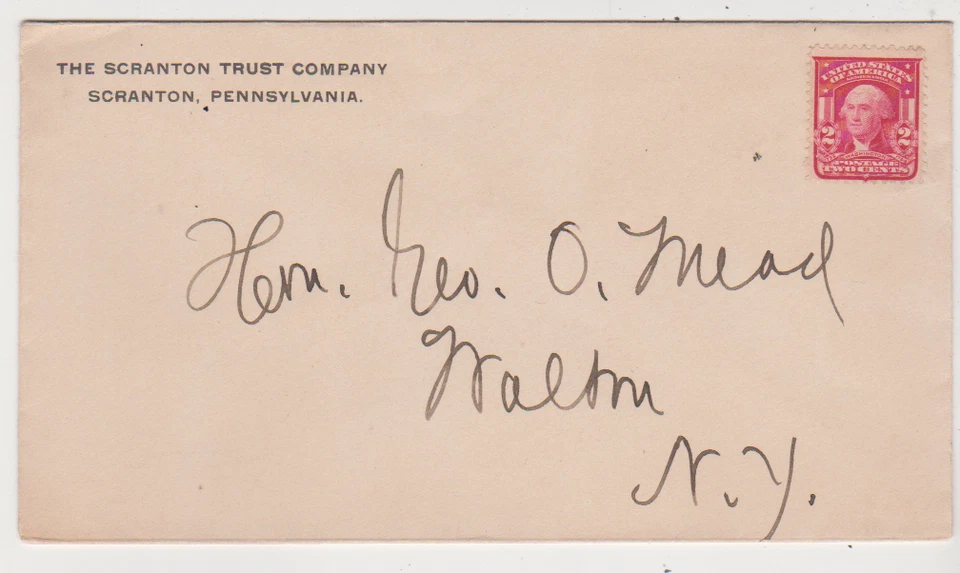 US Scott # 319 Unused VF-XF US 1903 Washington  On A Cover  Scranton trust Co.NY - Image 1 of 1