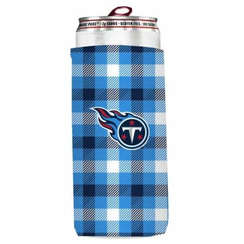 Tennessee Titans Plaid Slim Can Cooler, NFL Coozie Koozie Coolie Cover