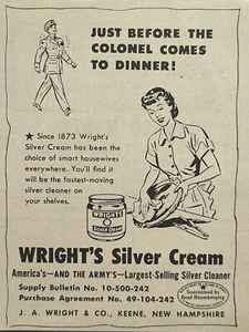 Wright's Silver Cream Cleaner Colonel Keene New Hampshire Vintage Print Ad 1953 - Bild 1 von 2