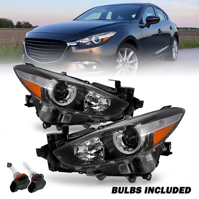 【w/bulbs】For 17-18 Mazda 3 4DR Black Halogen Headlight Assembly Lamp LH+RH - Image 1 of 4