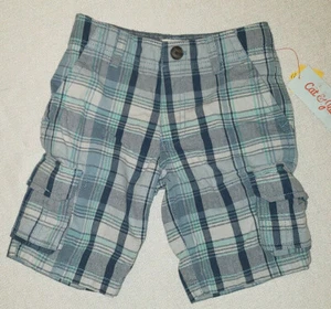 Boy's Cat & Jack Galaxy Blue Plaid Adjustable Waist Cargo Shorts Size 4 - Picture 1 of 2