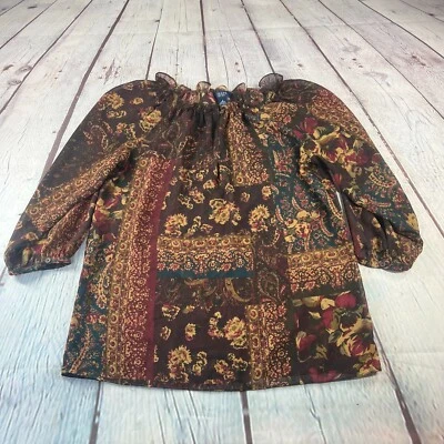 Blusa túnica manga 3/4 floarl transparente talla pequeña Chaps para mujer Foto 1 de 4