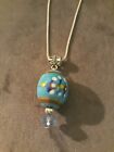 Handmade Blue Lampwork Glass Bead Pendant On Silver Snake Chain Necklace Gift