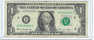 Banconota da 1 dollaro circolata fantasia banconota seriale # B33121011C somma bassa 12 FREDDA 97% - Foto 1 di 3