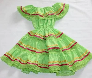 VESTIDO VERDE LIMA 3 NIÑAS GITANO CAMPESINO MEXICANO ENCAJE CINCO DE MAYO FIESTA - Imagen 1 de 1