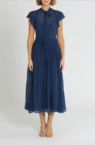LEO LIN Silk Pavilion Flutter Sleeve Dress Blue Wedding Size 6 AU - Picture 1 of 9
