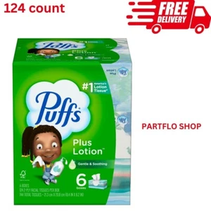 Puffs Plus Lotion Facial Tissue, 6 Family Size Boxes, 124 Tissues per Box, Green - Picture 1 of 5
