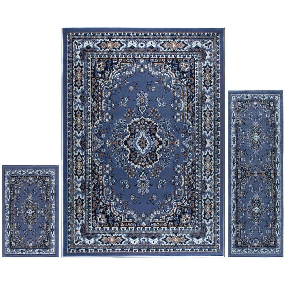 Creative Home Area Rugs Ariana Rug 7069 Traditional Persian Medallion Country Blue 3 Piece Set