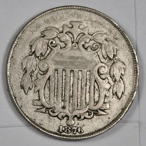 1876 Shield Nickel.  VF.  186220 Cover