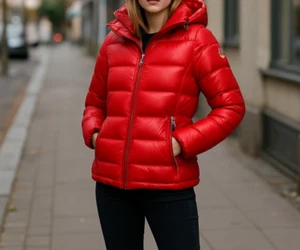 NWOT womens Guess Hooded Puffer Jacket RED XL - Picture 1 of 11