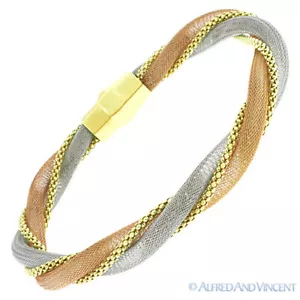 Brazalete de cadena de malla de palomitas de maíz de 6,8 mm plata esterlina 0,925 3 tonos chapado en oro - Imagen 1 de 1