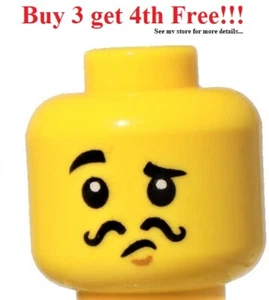 ☀️NUEVA Minifigura Lego Minifigura Cabeza Masculina Cejas Negras Bigote #43 - Imagen 1 de 3
