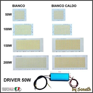 PIASTRA CHIP LED PROIETTORE FARO FARETTO 50W 100W 150W 200W BIANCO FREDDO CALDO - Foto 1 di 11