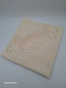 Ivory Round Lace Tablecloth Overlay Floral Scroll Scalloped Vintage 72"L x 67"W - Picture 1 of 18