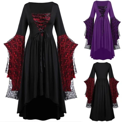 Halloween Womens Witch Gothic Fancy Dress Medieval Renaissance Cosplay Costume - Image 1 of 4