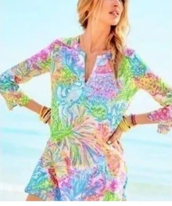 LILLY PULITZER XS MARCO ISLAND TUNIC LOVERS CORAL GRAIL! BEAUTIFUL PRINT - Picture 1 of 8