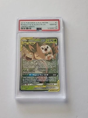 2019 POKEMON SUN & MOON UNIFIED MINDS #1 ROWLET & ALOLAN EXEGGUTOR GX PSA 10 - Image 1 of 4
