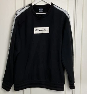 Champion Men's Tape Sweatshirt Size Medium Black Long Sleeved Loose Top Sweater - Picture 1 of 10
