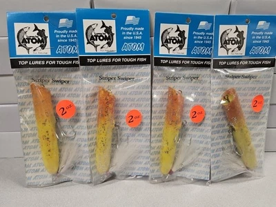 (4) 复古 ATOM 2 盎司。 STRIPER SWIPER Big Game Baits...黄色红色头...全新!!! — 第 1/2 张图片