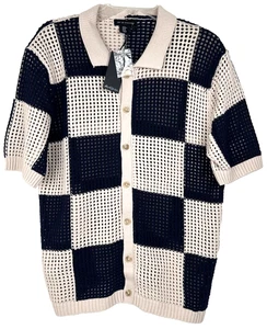 Art Of Rhetoric Men's Open Knit Sweater Blue/Cream Squares Size M NWT - Bild 1 von 3