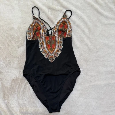 Traje de baño Red Carter de una pieza talla 12 abierto entrecruzado espalda boho hippie tribal Foto 1 de 4