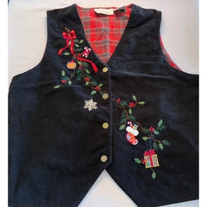 Chaleco de Navidad Casey & Max de Colección para Mujer Vacaciones Bordado a Cuadros Forrado Negro XL - Imagen 1 de 10