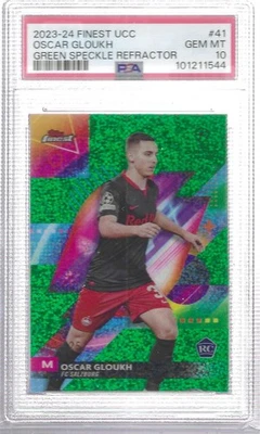 OSCAR GLOUKH 2023-24 TOPPS FINEST GREEN SPECKLE REFRACTOR RC /125 PSA 10 POP 2 - Image 1 of 2
