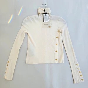 NUEVO CON ETIQUETAS $1,432 Suéter Palm Angels Lana Off-White Cuello alto Botón Abierto Lateral Talla XS - Imagen 1 de 14