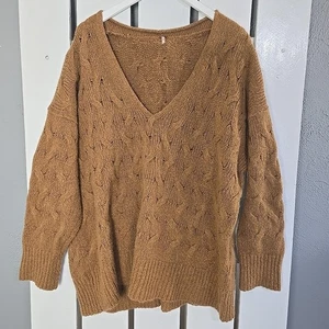 Free People maglione donna lana alpaca aperto cavo maglia oversize marrone medio - Foto 1 di 10