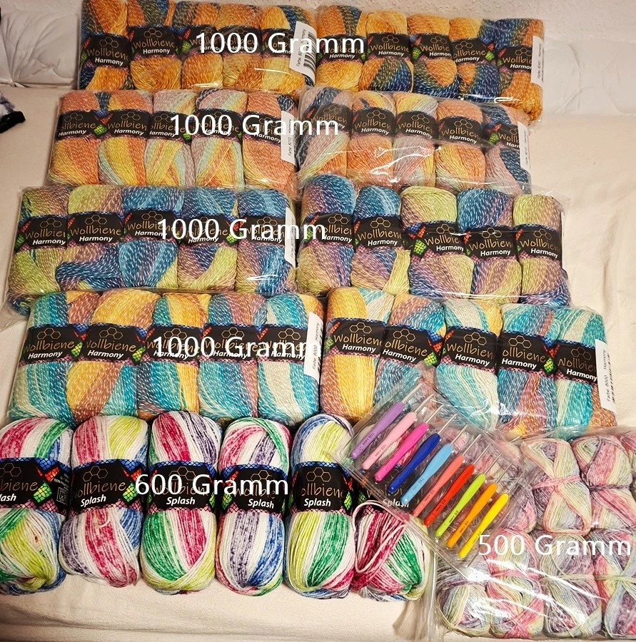 XXL Wollpaket 5,1 kg Wolle Konvolut  + Häkelnadel Set *  * Farbverlauf - Bild 1 von 1