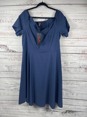 Vestido Fayna Nicole para mujer 2XL azul marino manga corta espalda ajustada línea A midi Foto 1 de 4
