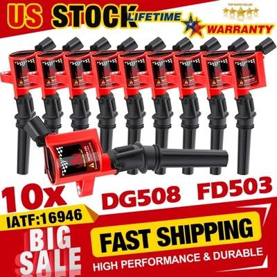 10Pack Ignition Coils For Ford E350 Excursion F250 F350 V10 6.8L DG508 1997-2016 - Image 1 of 4